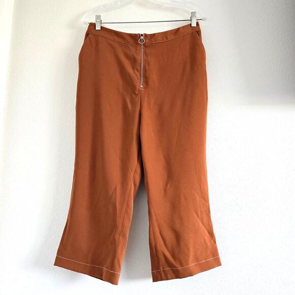 Tularosa High Waisted Front Zip Cropped Pants Rust Orange Brown M - Picture 2 of 10